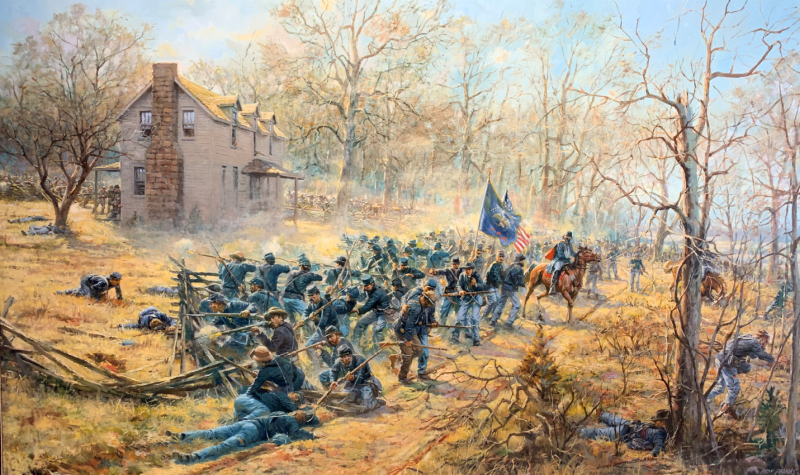 Prairie Grove Battle -- Painting of The Bayonet or Retreat by Andy Thomas